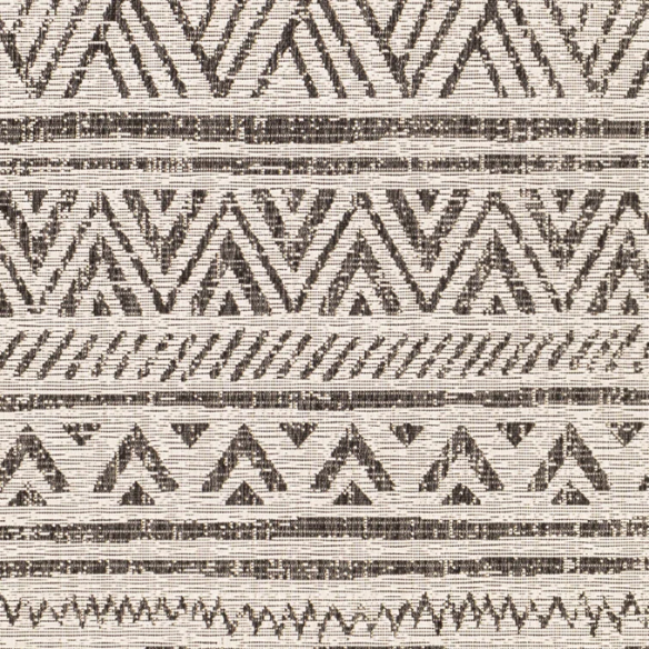 Striped Geometric Area Rug – Charcoal & Off-White, Durable Polypropylene, Low-Pile Design for High-Traffic Indoor/Outdoor Spaces