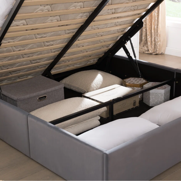 Elegant Hydraulic Velvet Upholstered Platform Bed – Full Double Size with Lift-Up Storage for Ultimate Space Saving