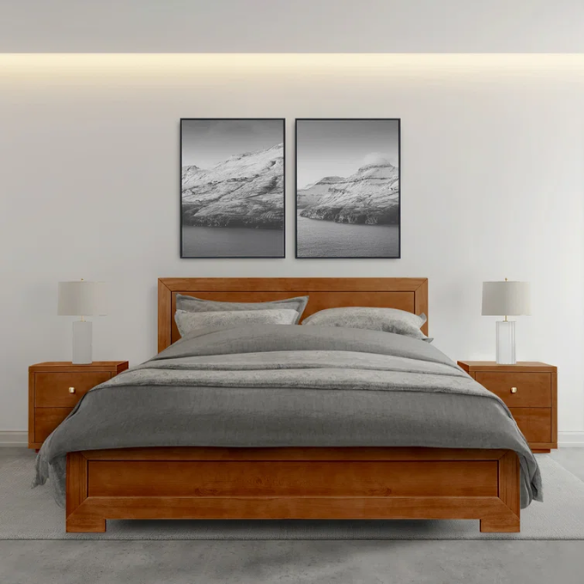 Neutral-Colored Solid Wood Queen Size Low Profile Platform Bed