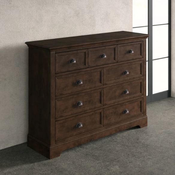 Traditional 9-Drawer Double Dresser with Beveled Edges, Picture Frame-Style Drawers