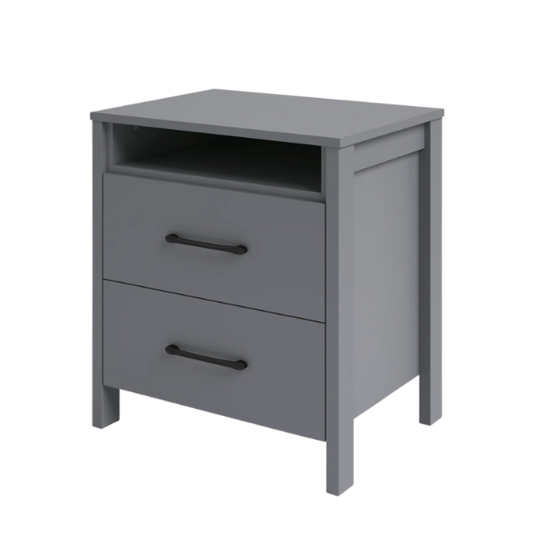 22.7" 2-Drawer Nightstand – Space-Saving Modern Minimalism, Engineered Wood with Clean-Lined Silhouette, Neutral Finish, Open Cubby & 2 Spacious Drawers for Bedroom Storage, Ideal for Tech & Accessories