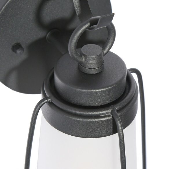 1-Light Farmhouse Black Outdoor Wall Sconce – Cylindrical LED Glass Shade, Dimmable, Textured Finish for Porch, Garage & Exterior Spaces