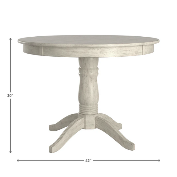 Round Pedestal Base Dining Table – Vintage Farmhouse Style with Distressed Finishes, Compact Design for Small Spaces, Timeless Classic Elegance