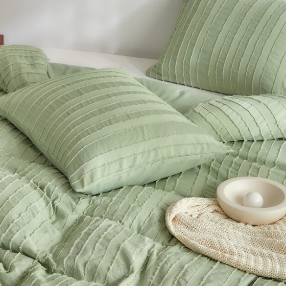 Luxurious Tufted Duvet Cover Set – Queen Size | Striped Textured Boho Bedding | Ultra-Soft Washed Microfiber | 3-Piece Set