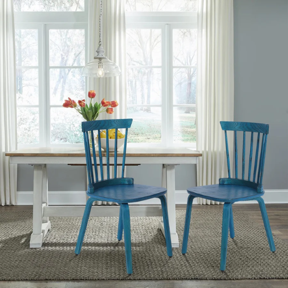 Solid Wood Slat Back Windsor Dining Chairs (Set of 2) – Sturdy, Eco-Friendly Construction with Ergonomic Backrest & Adjustable Foot Pads