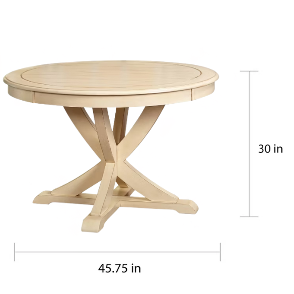 Charming Country-Style Dining Set with Rustic Appeal – Round Table & Geometric Back Chairs