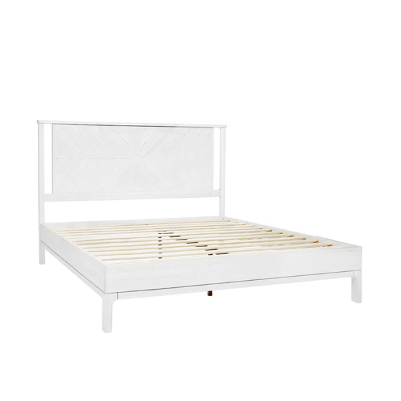 Solid Wood Platform King Size Bed with Headboard and Sturdy Steel Frame, Rustic Design