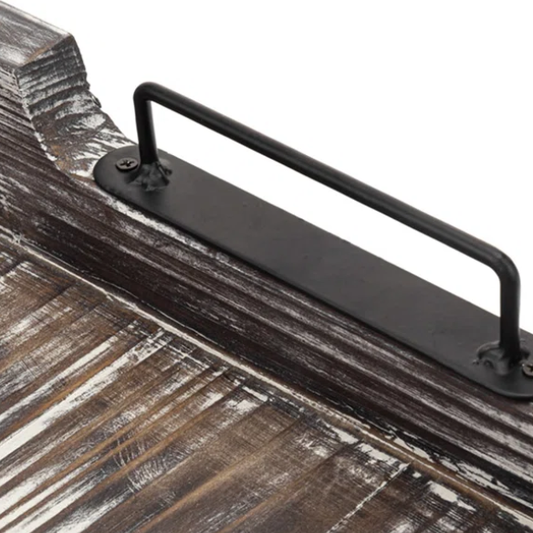 Solid Wood Ottoman Serving Tray – Distressed Antique Finish for Multi-Use Functionality & Rustic Charm