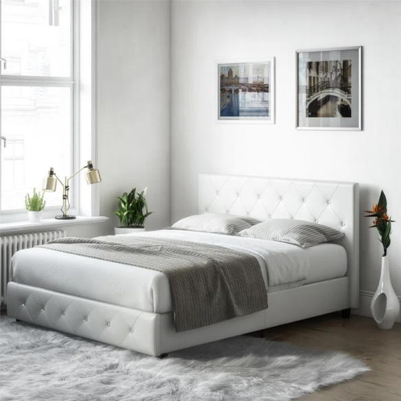 Luxurious Faux Leather Platform Bed – Full Double Size with Sleek Modern Design