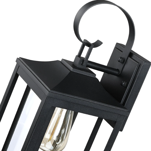 1-Light Outdoor Wall Sconce – Modern Lantern Design with Black Finish & Clear Seeded Glass for Porches, Entryways, and More