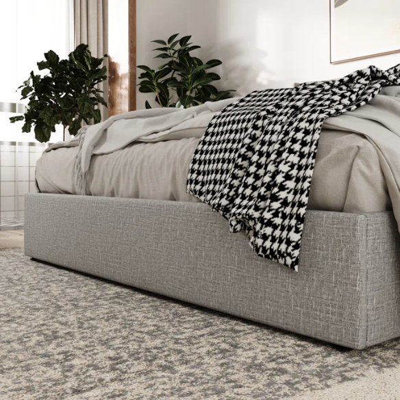 Modern King Size Upholstered Platform Bed with Hydraulic Lift Storage – Sleek Grooved Headboard, Space-Saving Design, and No Box Spring Needed