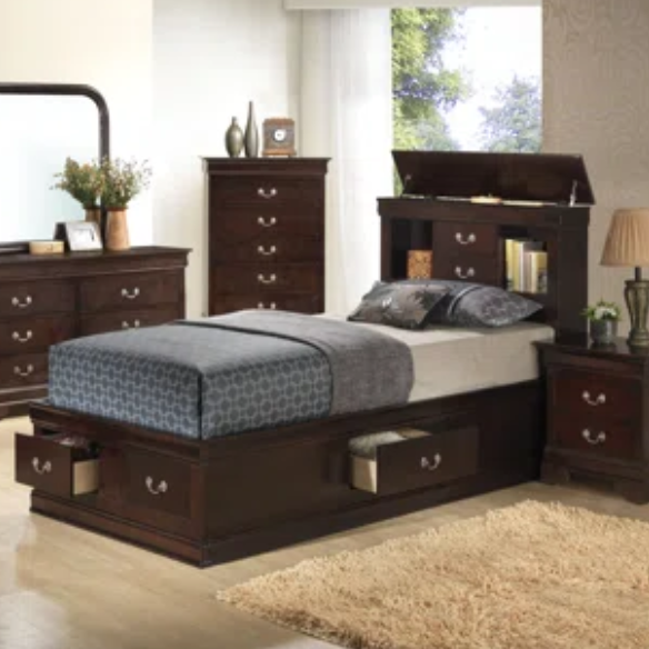 Wooden Bookcase Storage Twin Bed – Space-Saving Design with Stylish Shelving