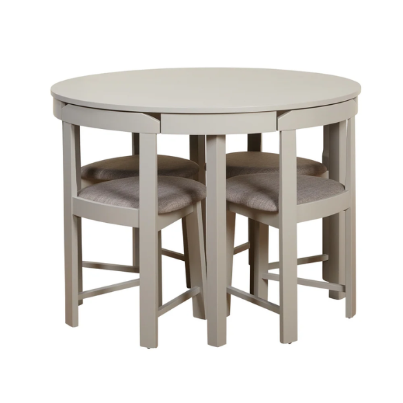 5-Piece Compact Round Dining Set – Space-Saving Design with Vegan Leather or Fabric Seats