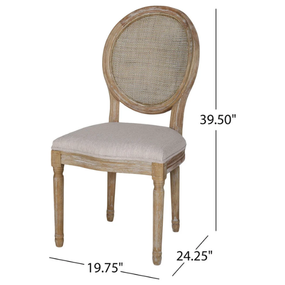Beige Upholstered Dining Chairs with Natural Wood Frame and Wicker Backrest (Set of 2)