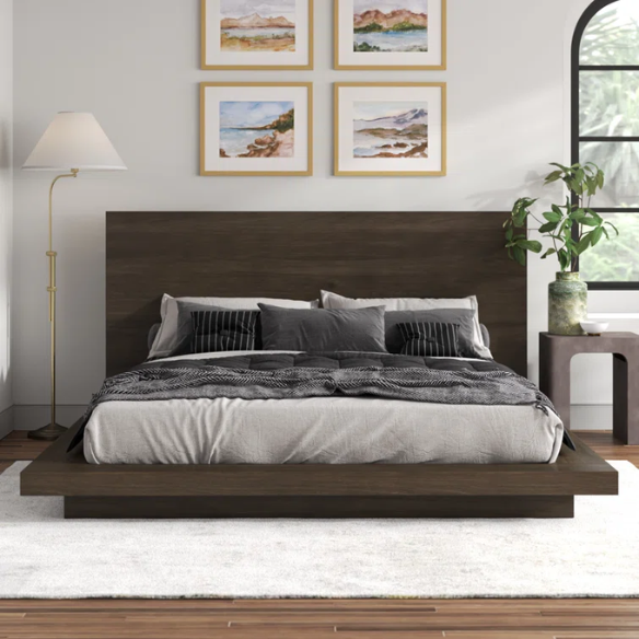 Rustic Mountain Retreat: Solid Wood Platform 4-Piece Bedroom Set – Low-Profile Bed, 9-Drawer Dresser, Nightstand, and Optional 5-Drawer Chest, Crafted from Pine Wood with Warm Finish and Natural Grain Variations for Cozy, Casual Elegance