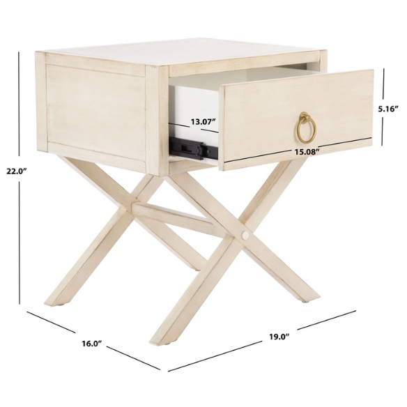 1-Drawer Nightstand – Classic Campaign Style with Contemporary Chic, Acacia Wood Frame, Cross-Base Design, Bold Finish, Gold Drawer Pull, Perfect for Modern Bedrooms
