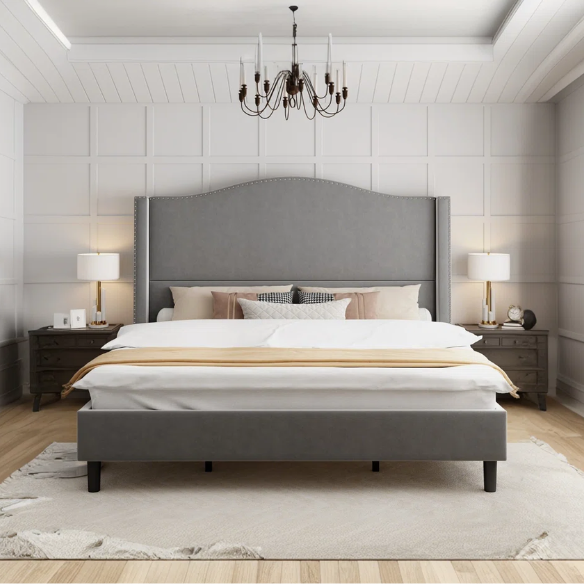 Luxurious Velvet Upholstered Metal Platform Bed – Full/Double Size with Sleek & Stylish Design