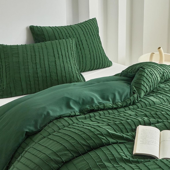 Luxurious Tufted Duvet Cover Set – Queen Size | Striped Textured Boho Bedding | Ultra-Soft Washed Microfiber | 3-Piece Set