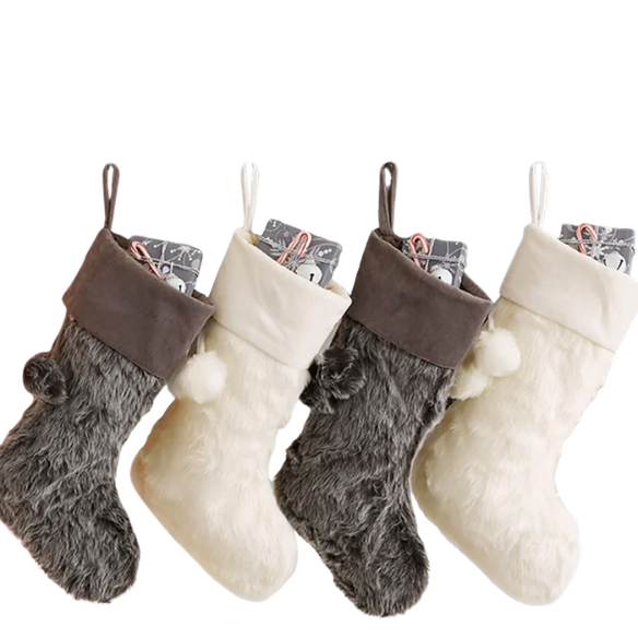 White Faux Fur Christmas Stocking – Personalized Farmhouse Holiday Décor