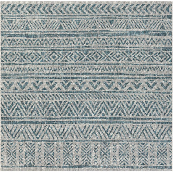 Striped Geometric Area Rug – Aqua & Taupe, Durable Polypropylene, Low-Pile Design for High-Traffic Indoor/Outdoor Spaces