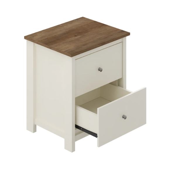 2-Drawer Nightstand – Neutral Engineered Wood, Streamlined Rectangular Design, Four Block Legs, Convenient Storage with Roller-Glide Drawers & Metal Knobs, Perfect for Traditional & Contemporary Bedroom