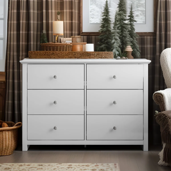 Modern 6-Drawer Double Dresser with Angled Sled Legs and Round Metal Hardware