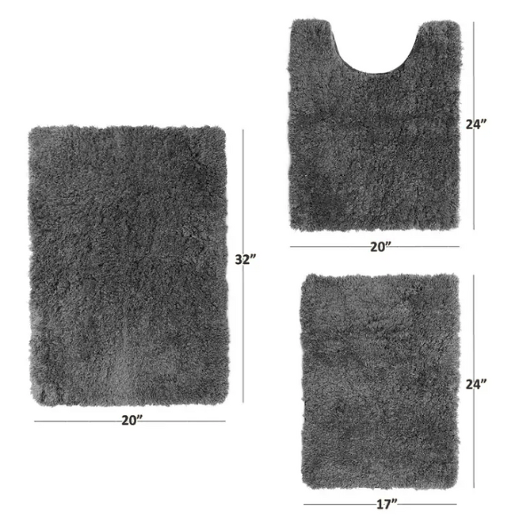 Dark Grey Shaggy Bath Rug Set – Ultra-Soft Microfiber Non-Slip Bathroom Mat with Rubber Backing (2 or 3-Piece Set)