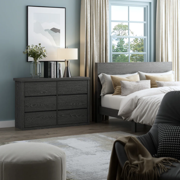 Modern 46.46'' 6-Drawer Double Dresser with Hidden Handles and Wood Grain Finish