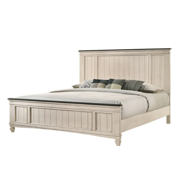 Elegant 5-Piece Cream and Brown Modern Wood Panel Bedroom Set with Intricate Detailing