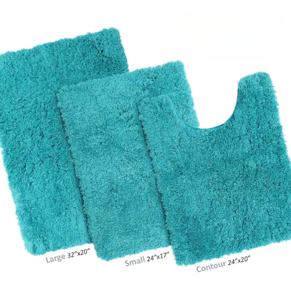 Teal Shaggy Bath Rug Set – Ultra-Soft Microfiber Non-Slip Bathroom Mat with Rubber Backing (2 or 3-Piece Set)