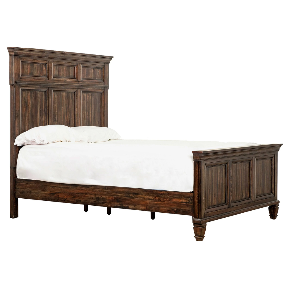 Exquisite Old-World Charm with Glamorous Flair – 5-Piece King Bedroom Set in Rich Brown with Crown Molding, Felt-Lined Drawers, and Built-In Outlets