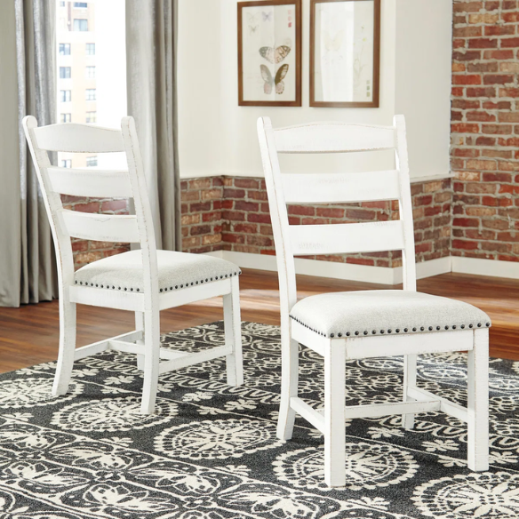 Rustic White Distressed Solid Wood Upholstered Side Chairs (Set of 2) – Farmhouse Dining Accent Seating