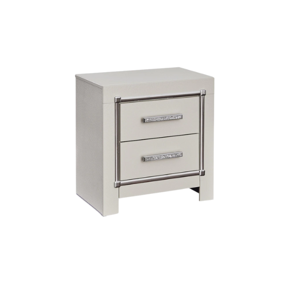 Opulent Silver Upholstered Panel King Bed Set with Metallic Gator Finish and Faceted Chrome-Tone Nightstands