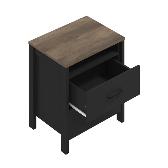 22.7" 2-Drawer Nightstand – Space-Saving Modern Minimalism, Engineered Wood with Clean-Lined Silhouette, Neutral Finish, Open Cubby & 2 Spacious Drawers for Bedroom Storage, Ideal for Tech & Accessories