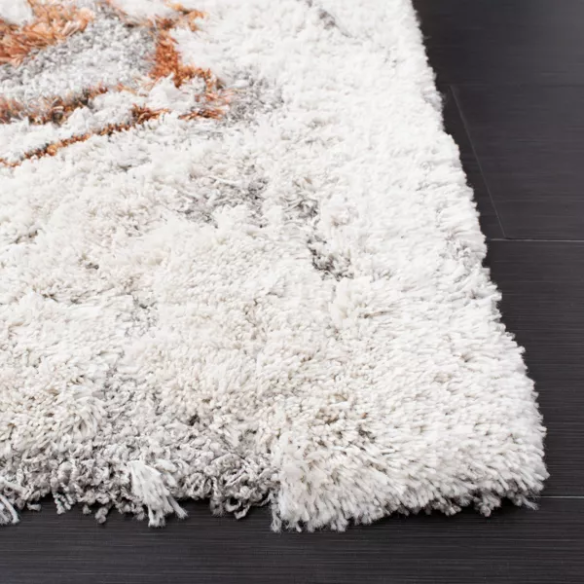 Plush Abstract Rust, Grey, and White Pattern Shag Rug