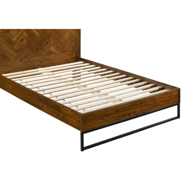 Industrial Mid-Century Modern Platform Bedroom Set with Herringbone Design Headboard – Stylish and Versatile