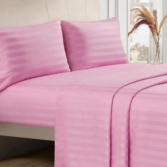 4-Piece Luxury Bed Sheet Set – Fitted & Flat Sheets with Pillowcases | Solid Stripe Bedding for Twin, Full, Queen, King Sizes
