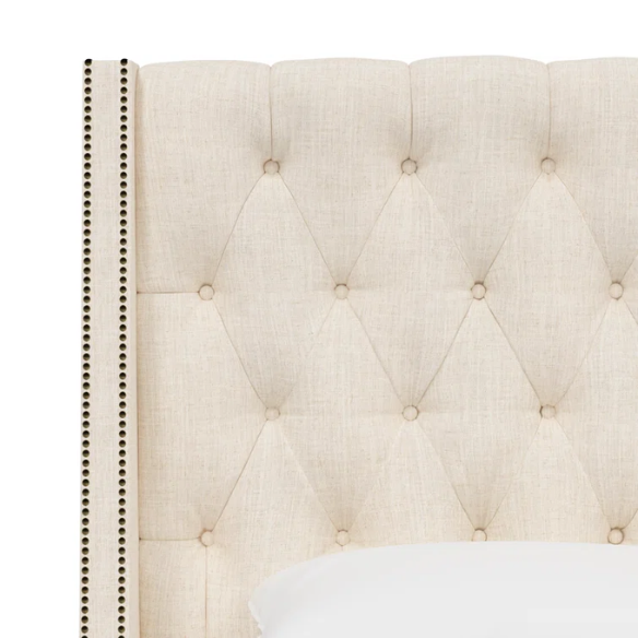Chic Upholstered Wingback King Size Bed with Button Tufting and Nailhead Trim