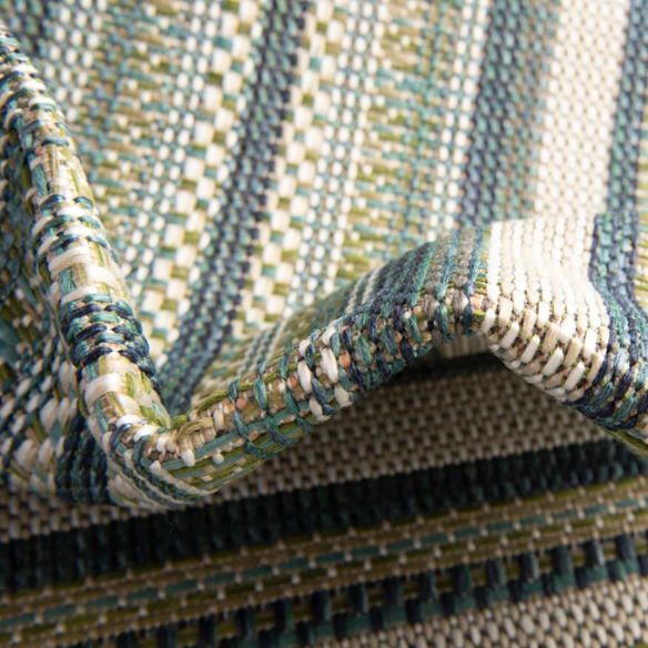 Coastal-Inspired Geometric Rug – Fade & Stain-Resistant,Ivory,Green,Blue Pattern, Ideal for Indoor/Outdoor Use