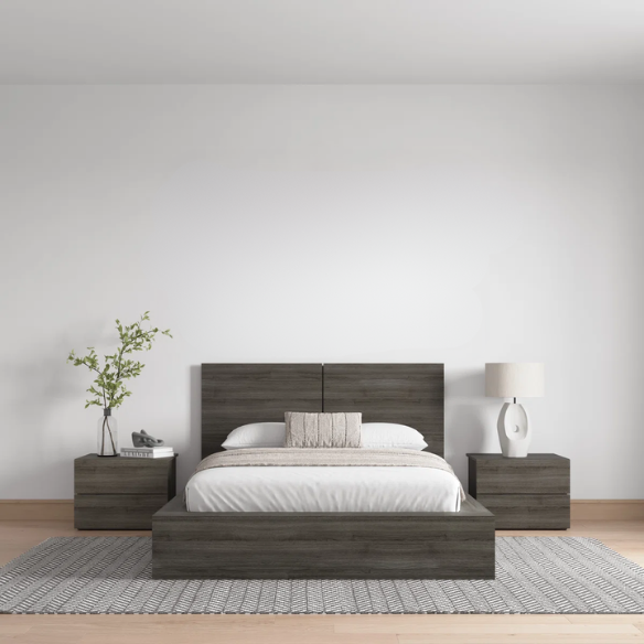 Elegant 3-Piece Wood Bedroom Set – Full Double Size Bed with Stylish Headboard and 2 Matching Nightstands
