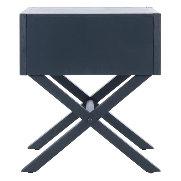 1-Drawer Nightstand – Classic Campaign Style with Contemporary Chic, Acacia Wood Frame, Cross-Base Design, Bold Finish, Gold Drawer Pull, Perfect for Modern Bedrooms