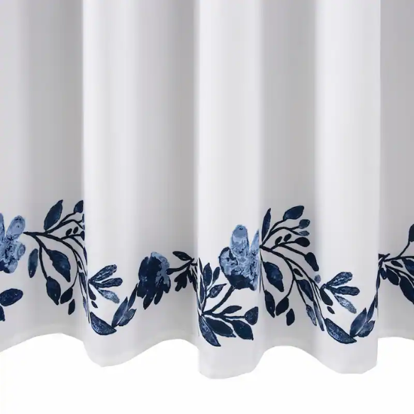 Navy Blue and Grey Floral Vine Shower Curtain – Shabby Chic Farmhouse Style, 72" x 72"