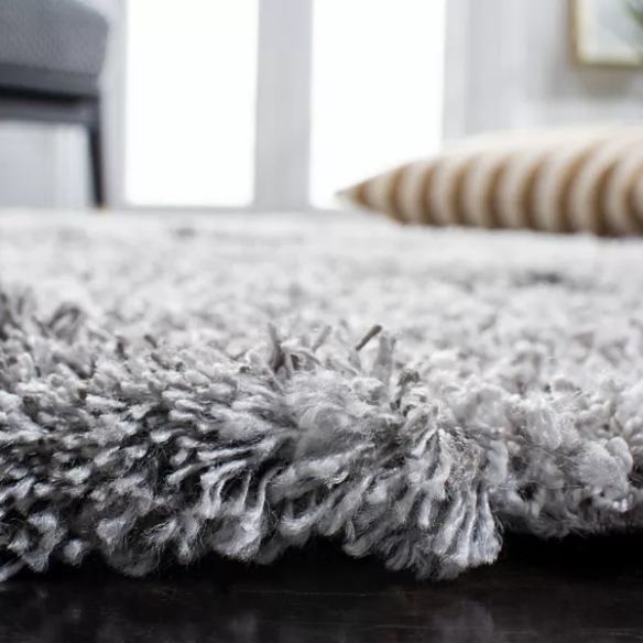 Plush Abstract Grey & Ivory Pattern Shag Rug