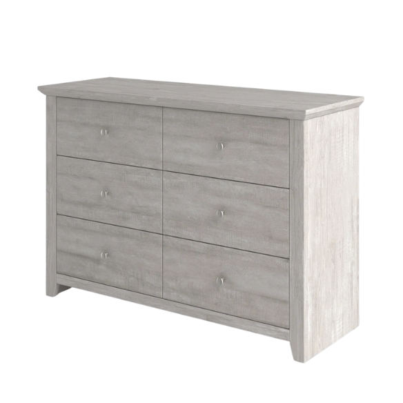 Modern 6-Drawer Double Dresser with Angled Sled Legs and Round Metal Hardware