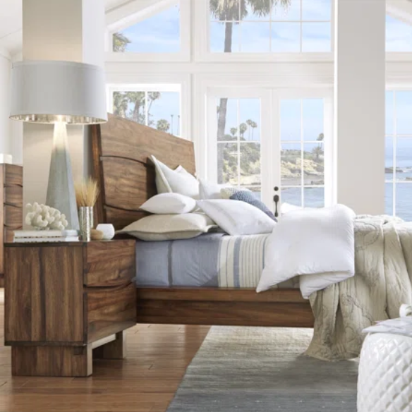 Boho-Inspired Configurable Bedroom Set with Bold Design, Solid Wood Construction, and Wavy Accents - Includes Platform Bed, Nightstand, and 6-Drawer Dresser in Rich Brown Finish