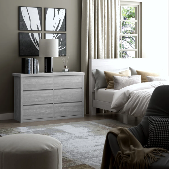 Modern 46.46'' 6-Drawer Double Dresser with Hidden Handles and Wood Grain Finish