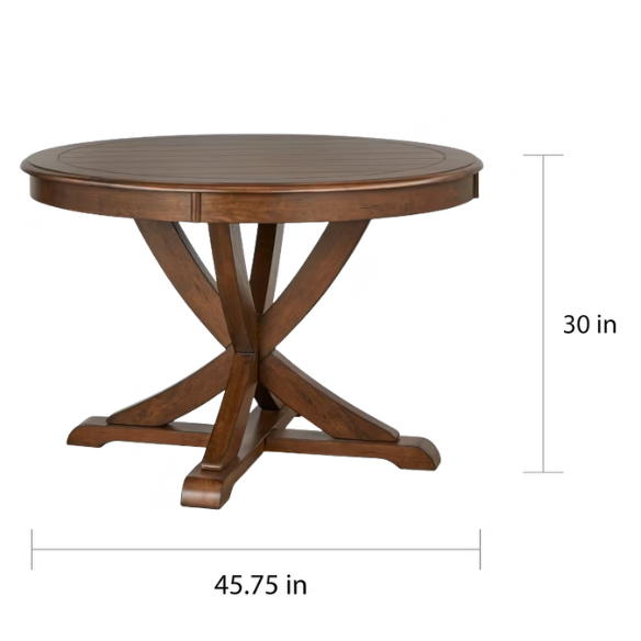 Charming Country-Style Dining Set with Rustic Appeal – Round Table & Geometric Back Chairs
