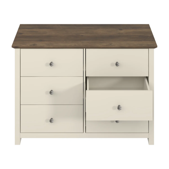 Modern 6-Drawer Double Dresser with Angled Sled Legs and Round Metal Hardware