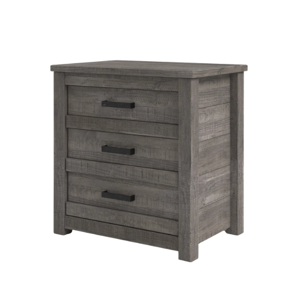 3-Drawer Solid Wood Nightstand – Rustic Distressed Finish, Clean-Lined Plank Design, Metal Hardware for Easy Access, Perfect for Storing Bedside Essentials in Traditional Bedrooms