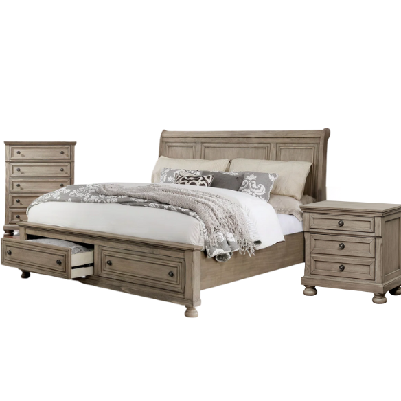 Rustic Farmhouse 3-Piece Queen Bedroom Set in Solid Grey Wood